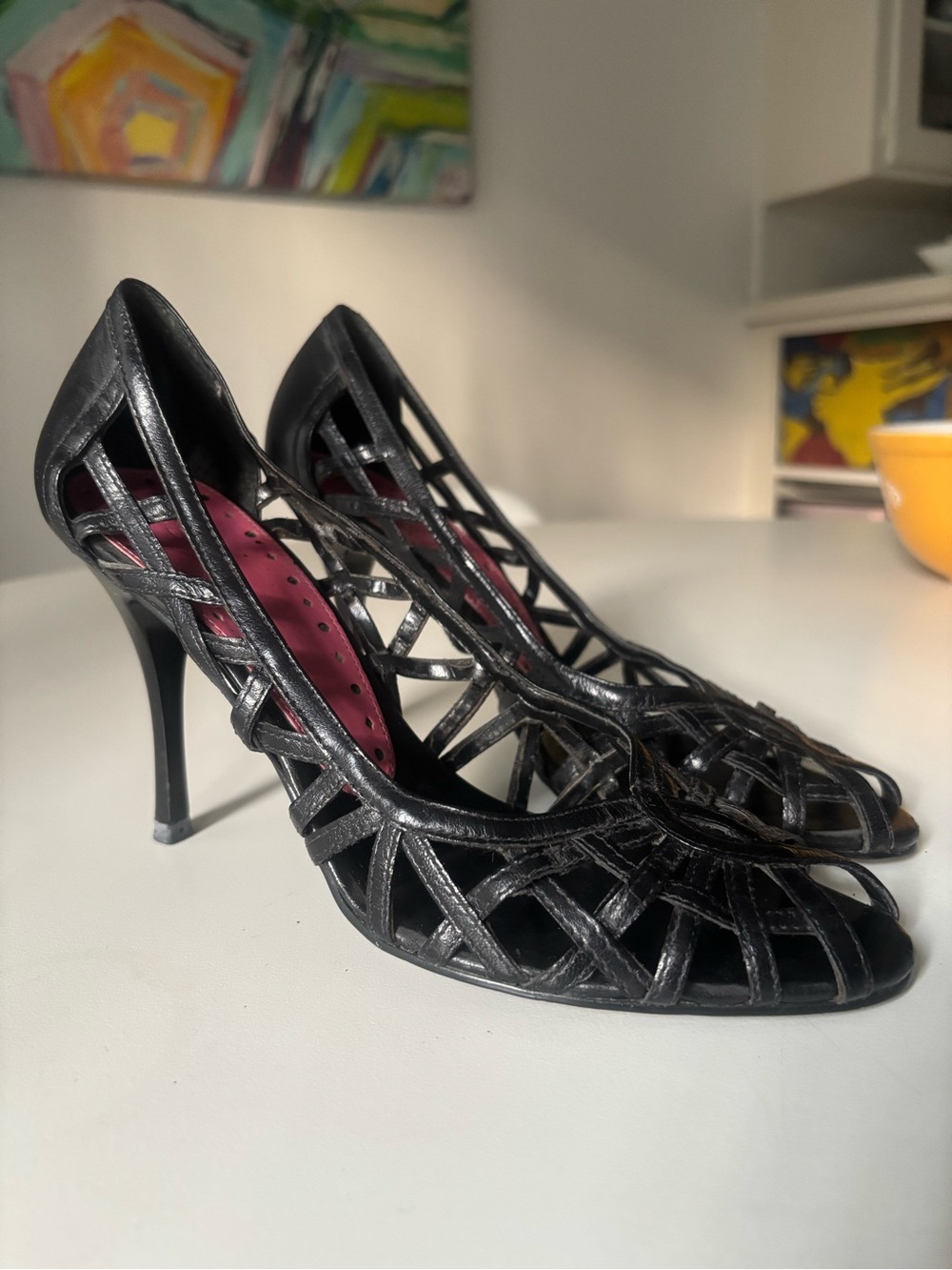 BCBG / Size 7.5 : Black Strappy High Heel Sandals - Y2K
